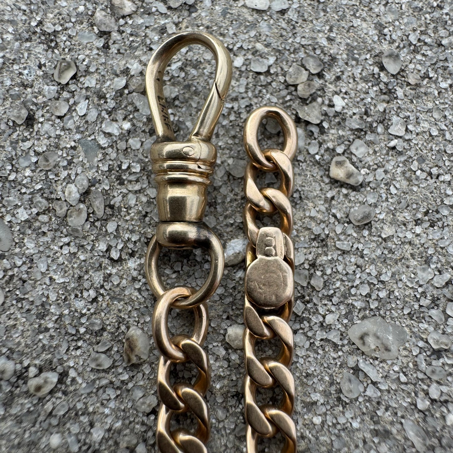 Antique Solid 14k Yellow Gold Double Albert Curb Link Watch Chain Necklace (20.5”)