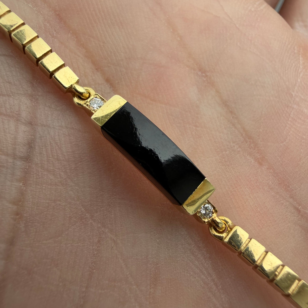 Bernard K. Passman Solid 18k Yellow Gold .46ctw Natural VS Diamond Black Coral Inlaid Omega Bracelet (7.15”)