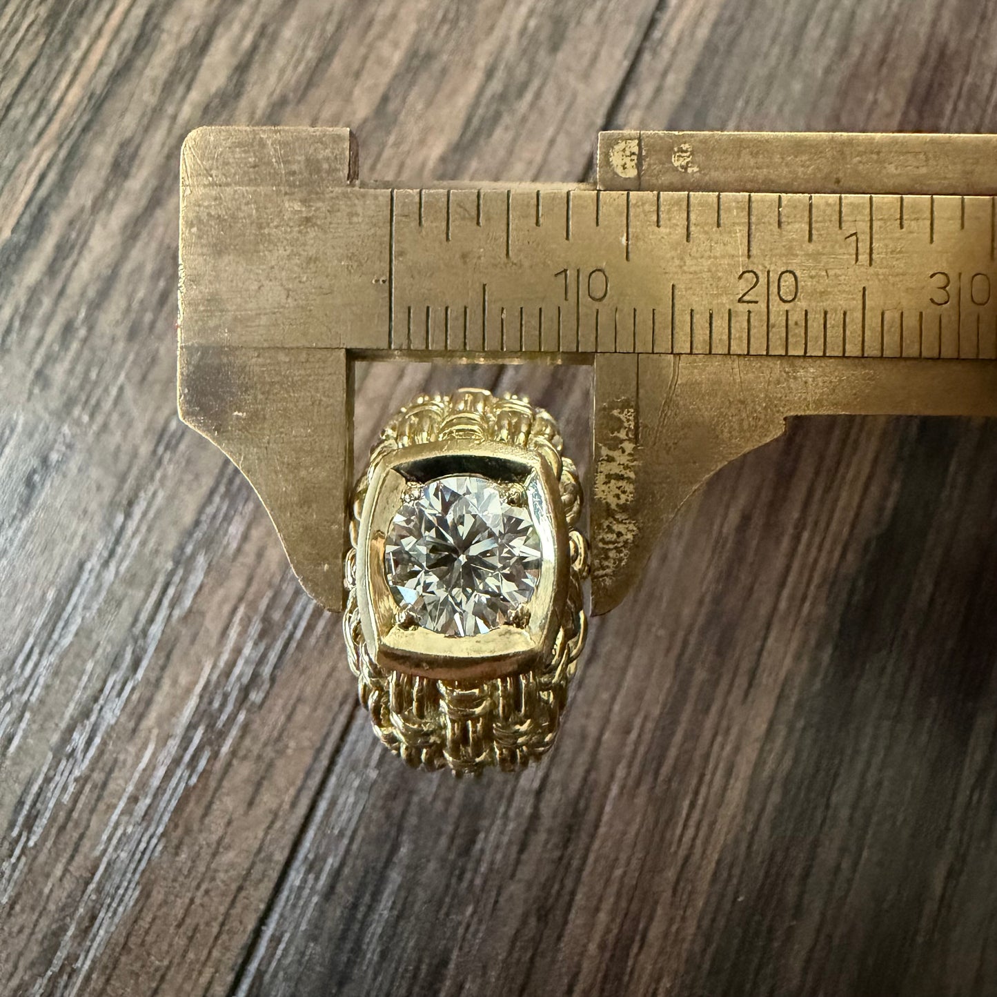 Vintage 2.0ct Natural VS1/I Old Euro Cut Diamond Solid 18k Yellow Gold Basket Weave Solitaire Ring(8)
