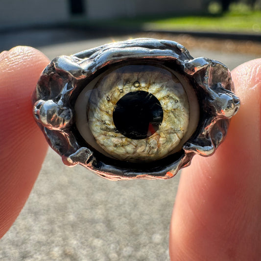 Pre-WW2 Heavyweight Sterling/.925 Prosthetic Eye Cherub Ring (11)