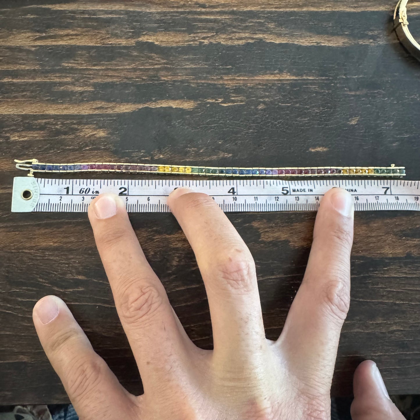 Vintage Solid 14k Yellow Gold 6.0ctw Natural Sapphire Rainbow Tennis Bracelet (7”)