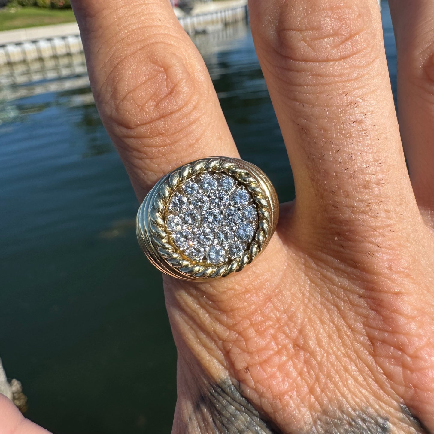 1970’s Solid 14k Yellow Gold 2.0ctw Natural VS Diamond Heavyweight Cluster Ring (12)