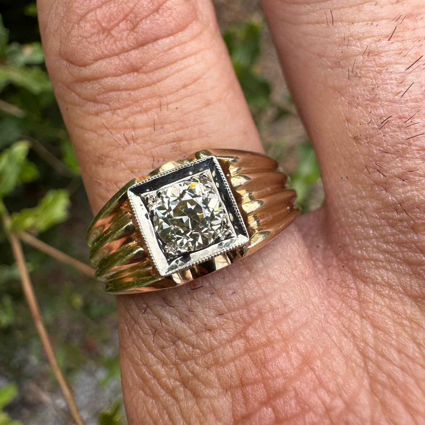 Antique Solid 14k Gold .75ct Old Euro Cut Diamond Gents Ring (10.5)