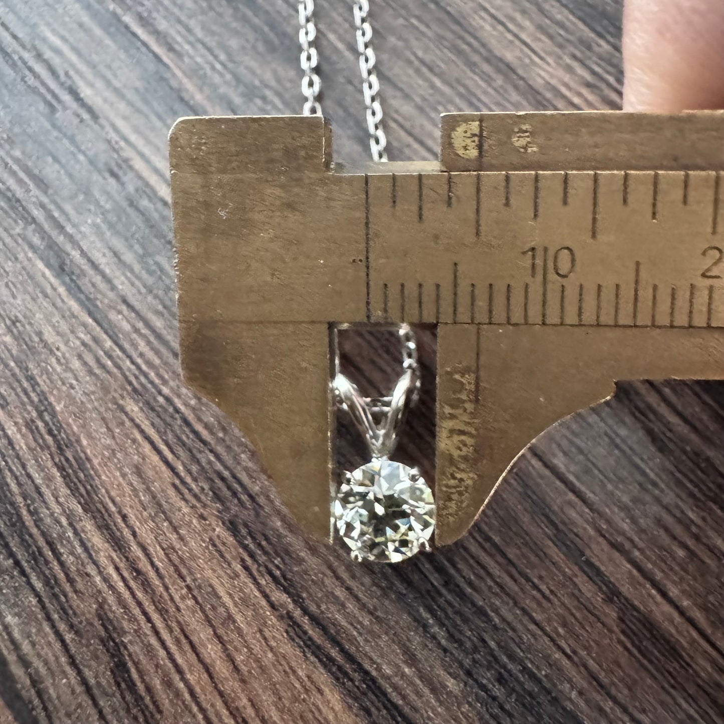 Antique 1.0ct Old Euro Cut Natural Diamond Solitaire Solid 14k White Gold Necklace (18”)