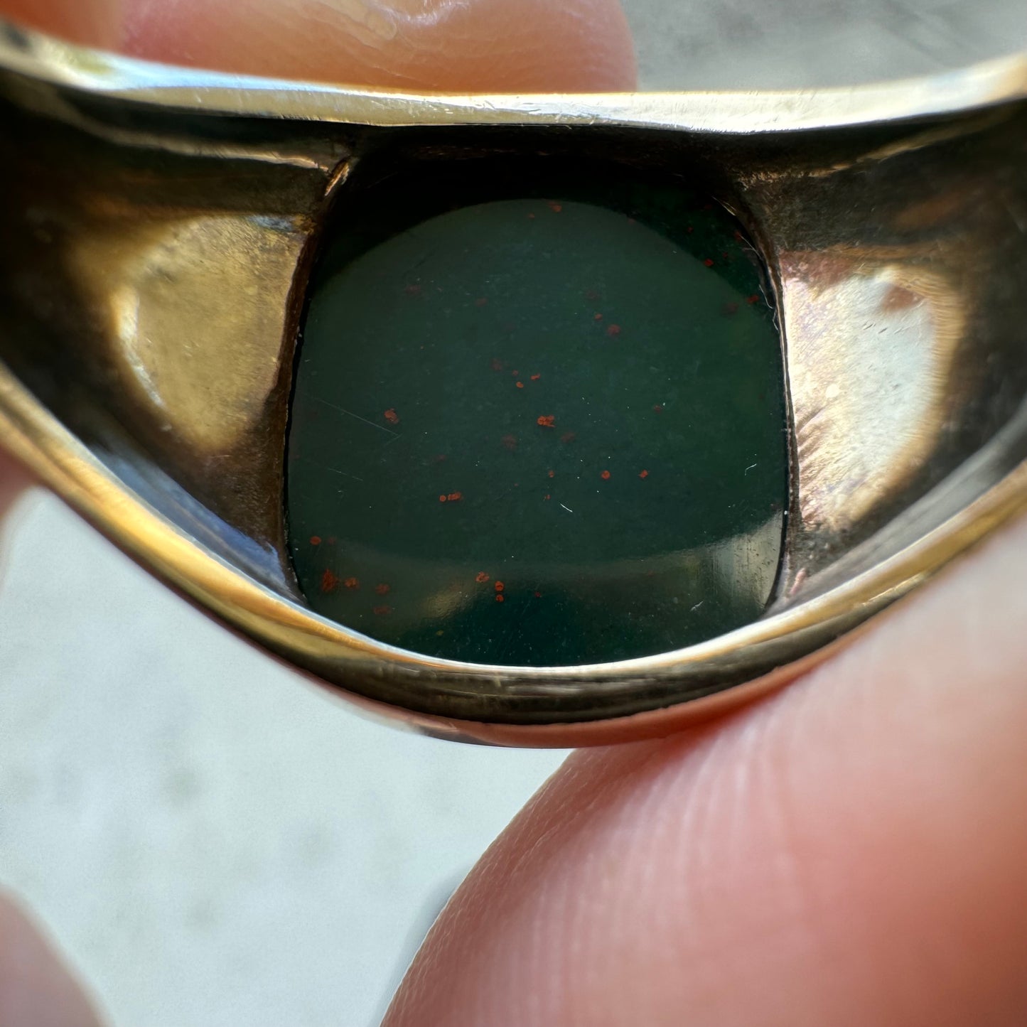 1930’s Bloodstone 10k Yellow Gold Signet Ring (9.25)