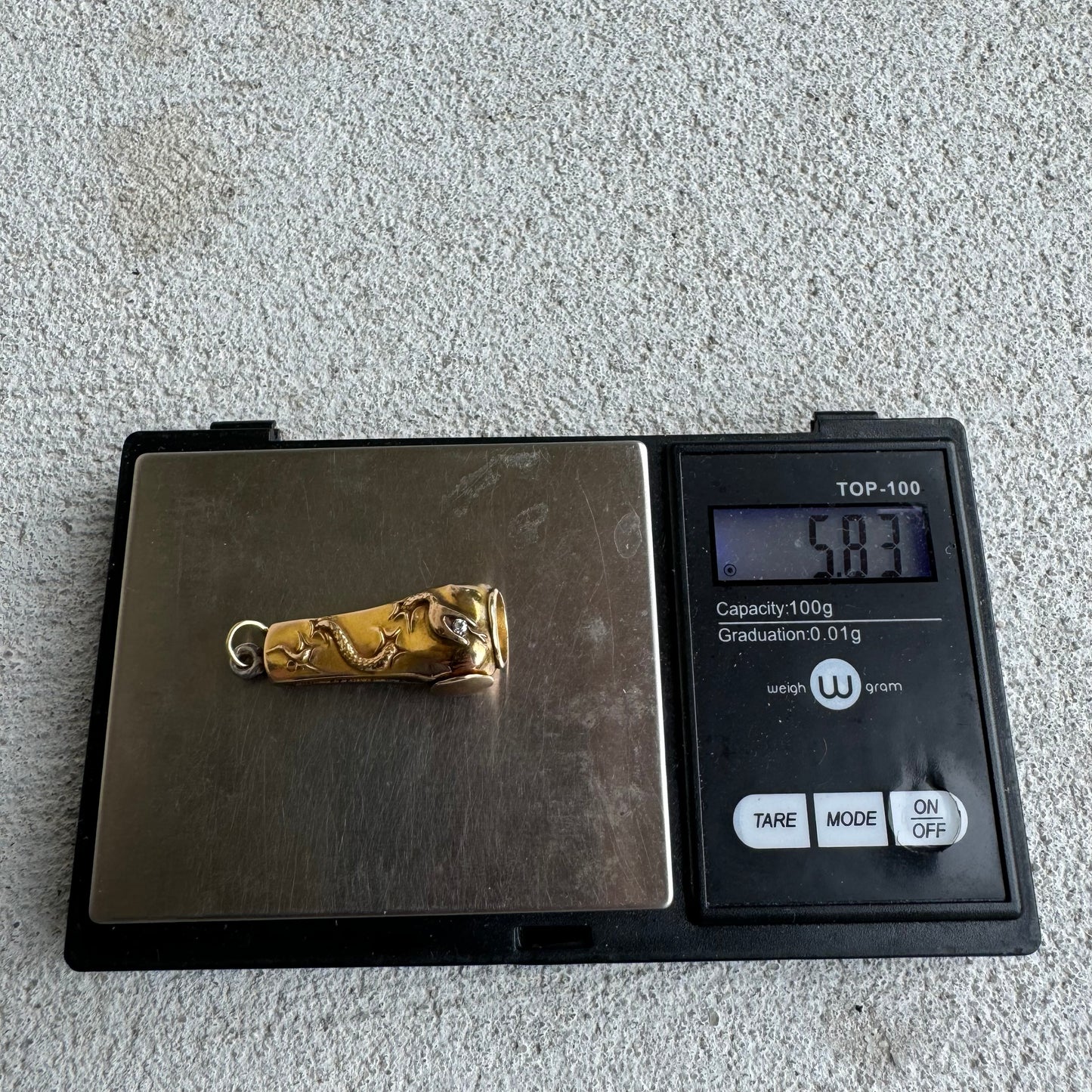 Circa 1910’s Art Nouveau 10k Gold Snake Cigar Cutter Fob Pendant