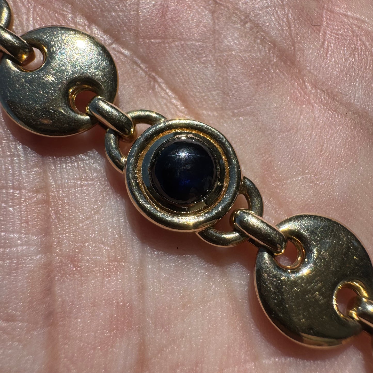 Vintage Solid 14k Italian Yellow Gold Bezel Set Multi Stone Heavyweight Puffed Gucci Bracelet (7.5”)