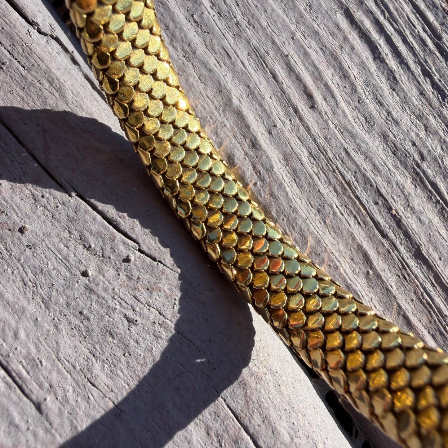Circa 1940’s Italian Designer 18k Yellow Gold Flexible Mesh Heavyweight Snake Bracelet (6”-7.75”)