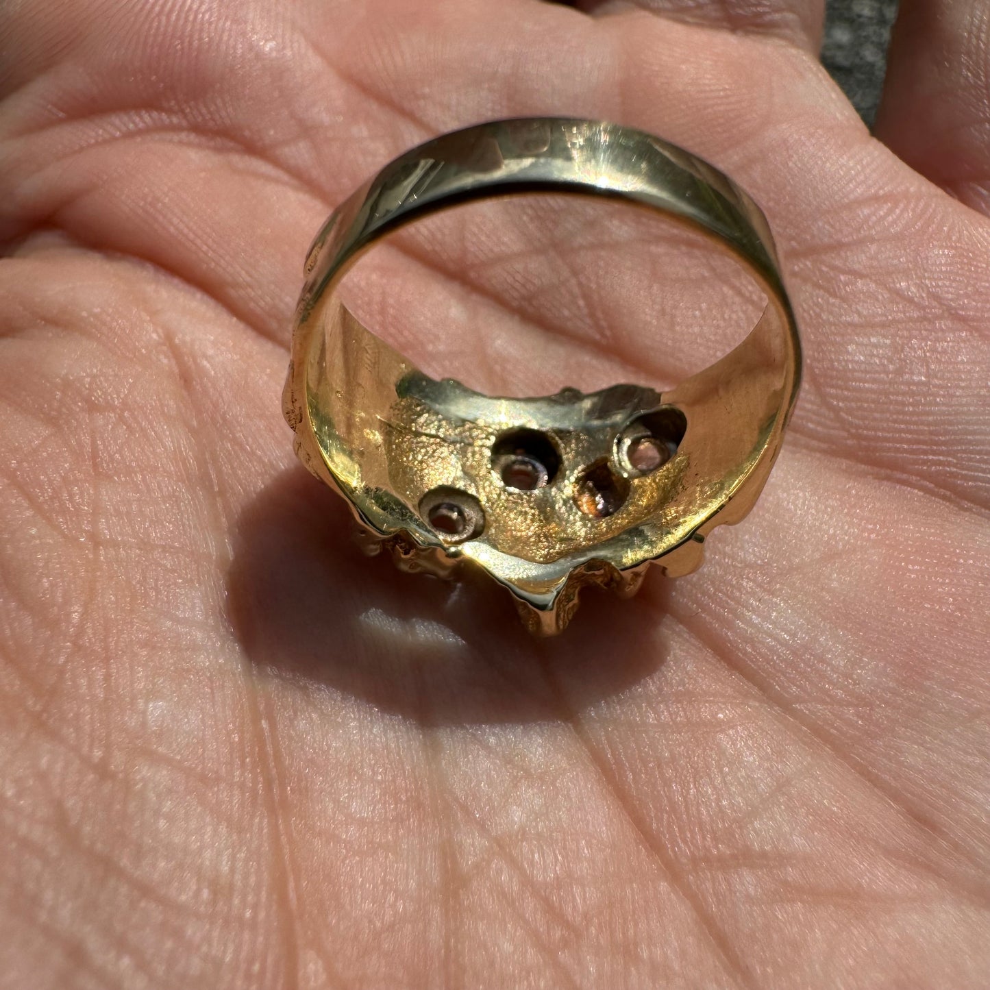 1980’s Solid Backed Custom Set .50Ctw Natural Diamond Nugget Ring (8.5)