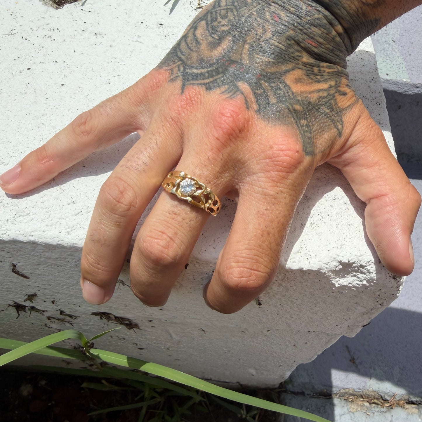 Vintage Solid 14k Yellow Gold .85ct Natural Old Euro Cut Diamond Solitaire Nugget Ring (11.5)