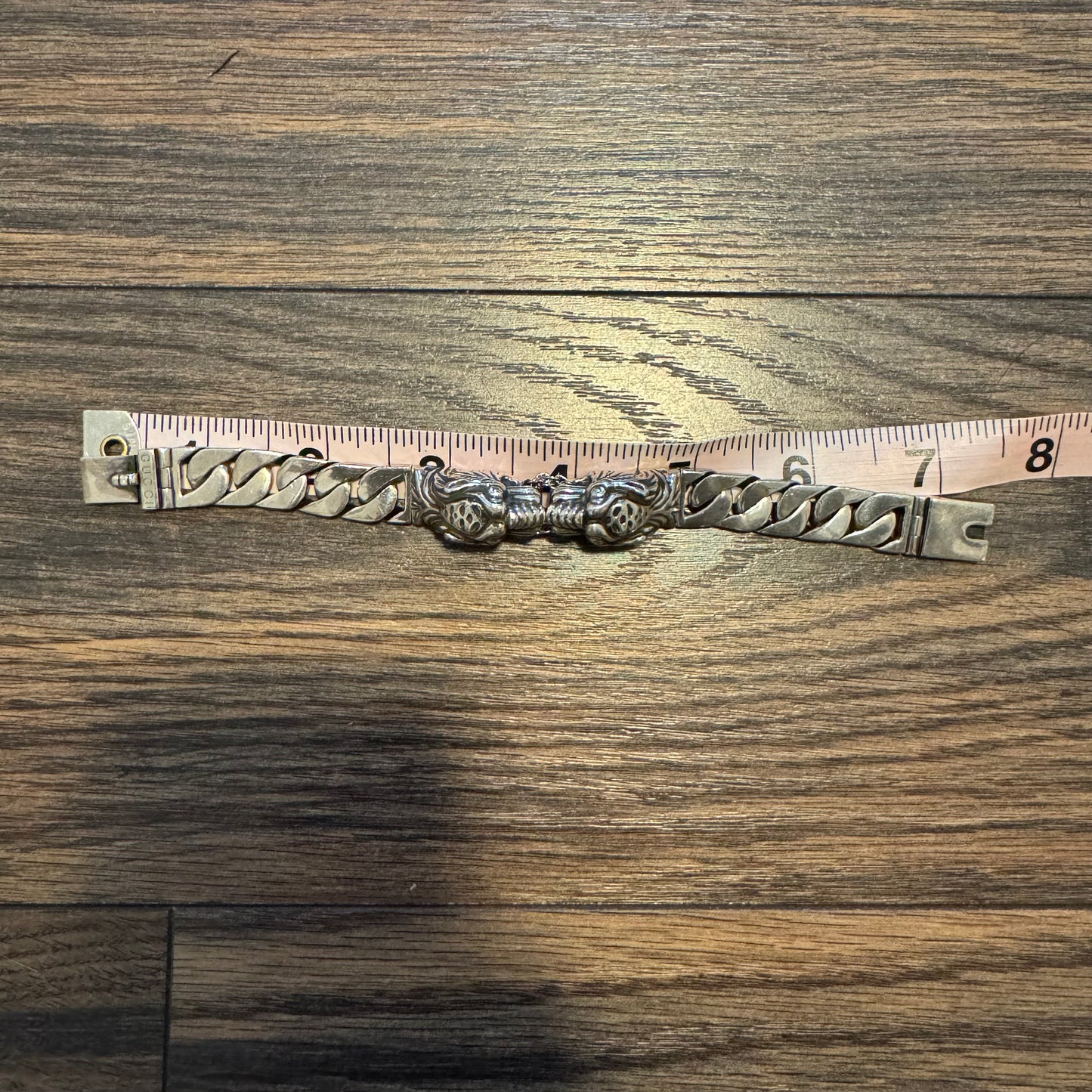 Gucci Solid Sterling/.925 Double Tiger Cuban Link Bracelet (Size:16/6.75”)