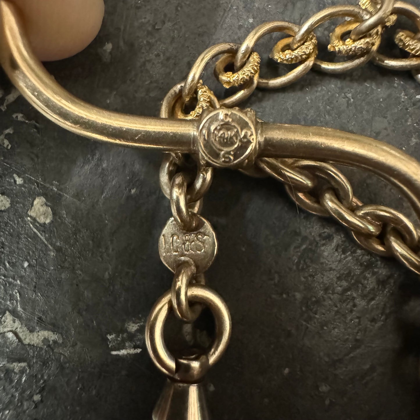 1930’s Art Deco Solid 14k Yellow Gold Double Albert Watch Chain Fancy Curb Link Necklace (19”)