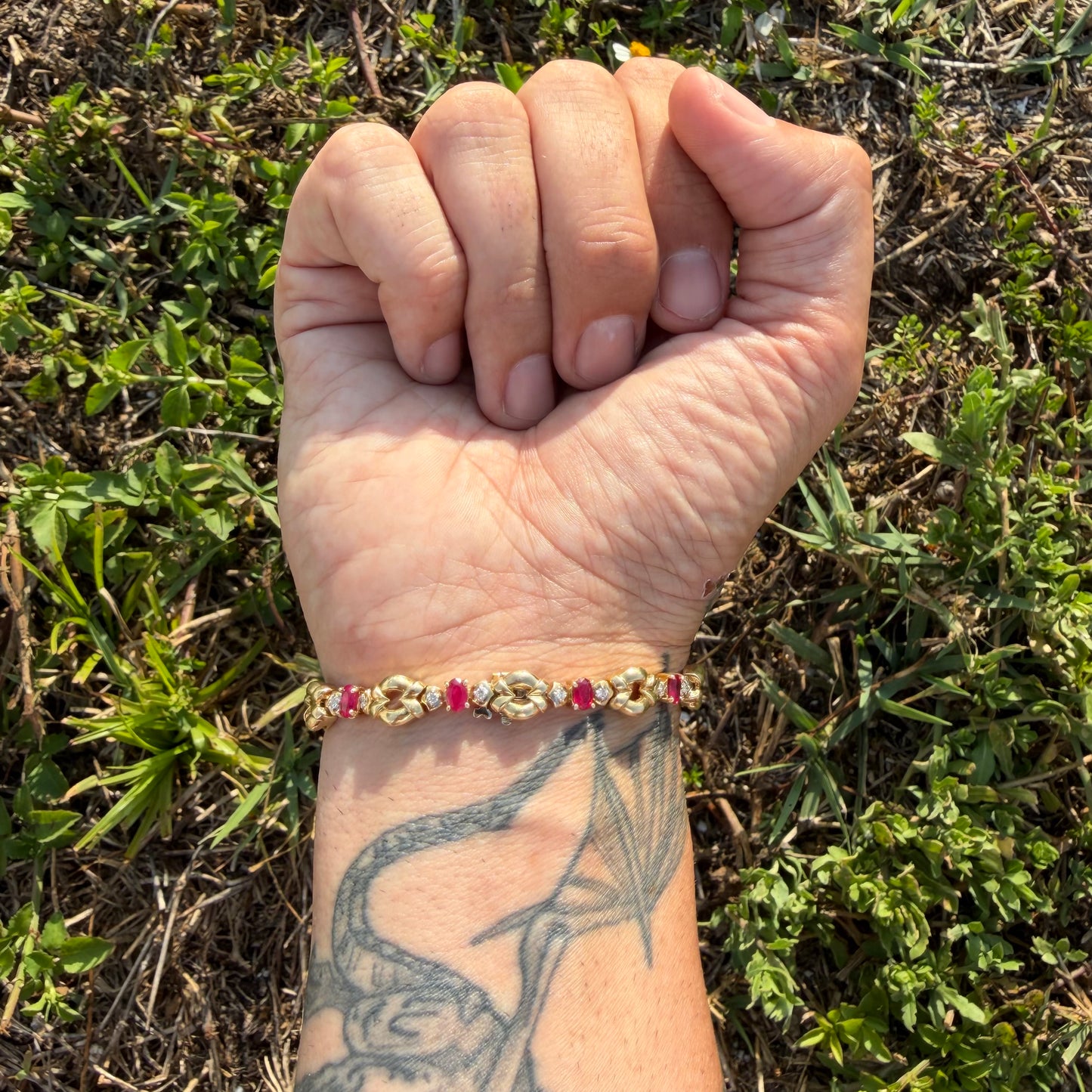 Vintage Solid 14k Yellow Gold Heavyweight 2.75ctw Natural Ruby And Diamond Bracelet (7.25”)