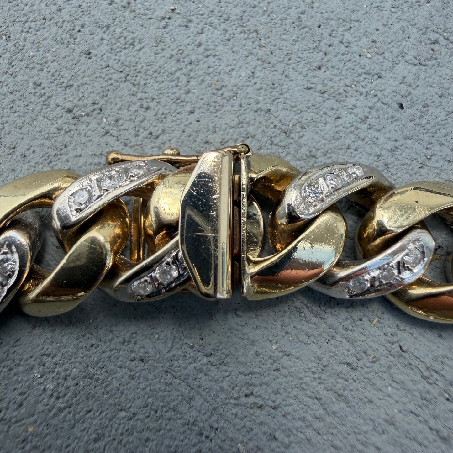 Vintage Solid 14k Two-Tone Yellow & White Gold Super Heavyweight 2.0ctw Natural Diamond Encrusted Cuban Link Bracelet (8”)