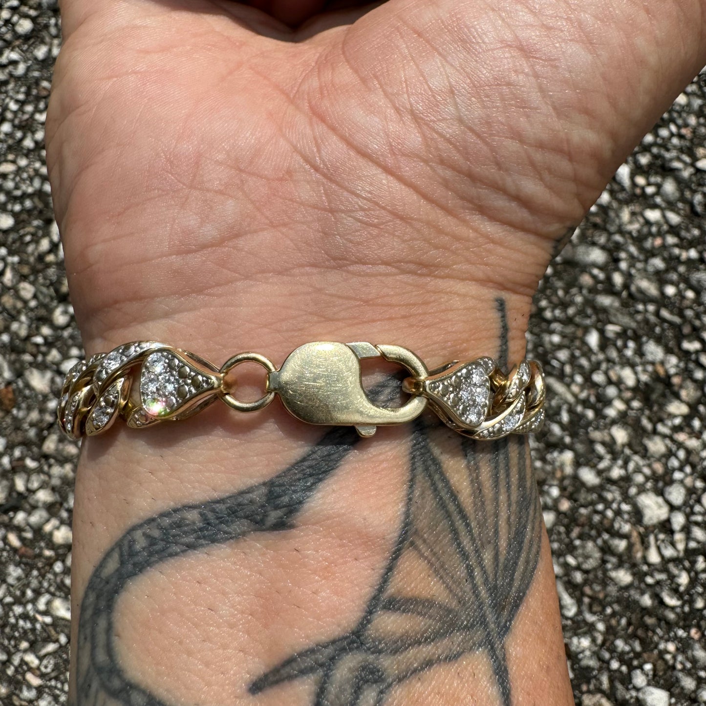 Vintage 2.25CTW Natural Diamond Flooded 10k Yellow Gold Cuban Link Bracelet (8.5”)