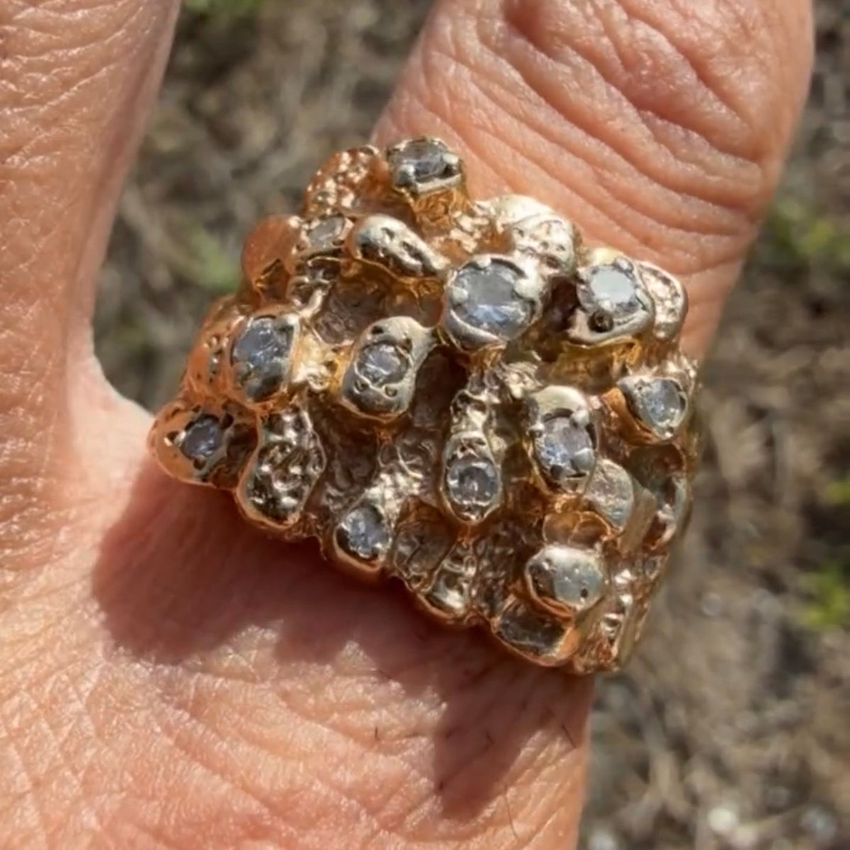 Vintage 14k Yellow Gold .35ct Natural Diamond 22k Raw Gold Nugget Inlaid Signet Ring (8.5) Plus 2 Other Diamond Rings 1 Pendant