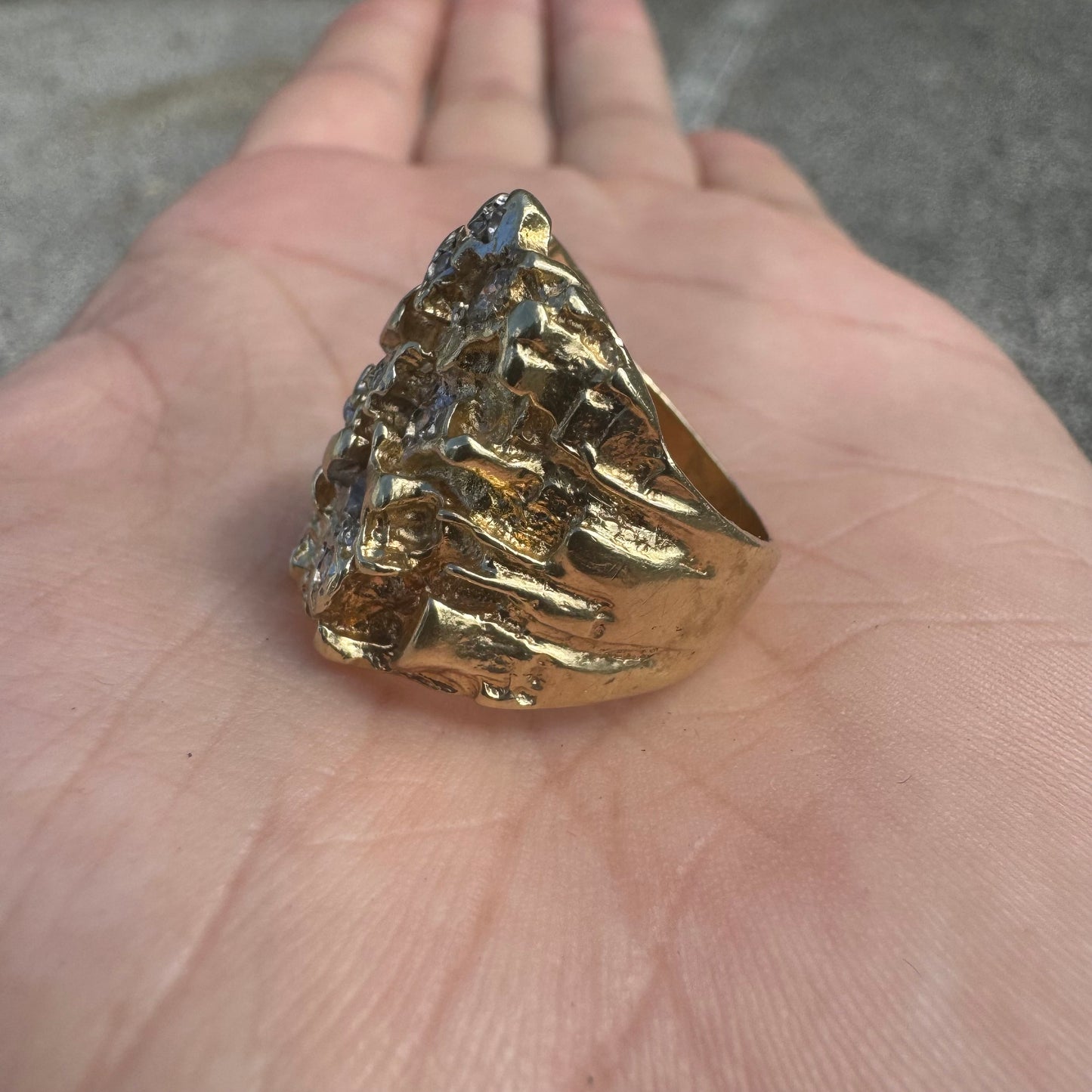 1970’s Solid 14k Yellow Gold .80ctw Natural Diamond Encrusted Brutalist Nugget Ring (6.25)
