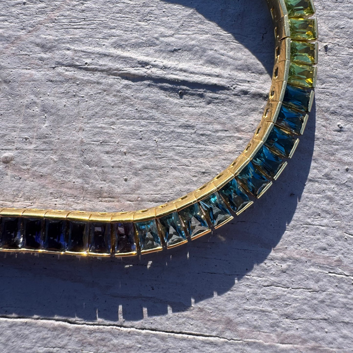 Designer Made Solid 18k Yellow Gold Natural Multi Gemstone Rainbow Tennis Necklace (17”)
