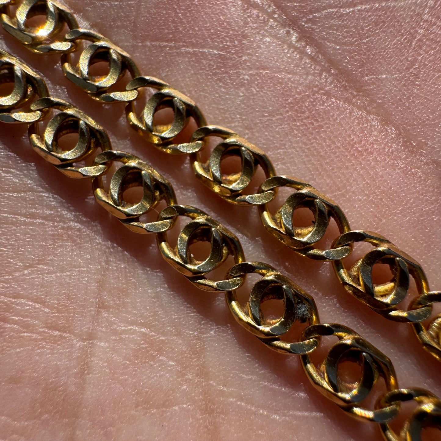 Vintage UnoAerre Solid 14k Yellow Gold Tigers Eye “Chanel Link” Necklace (24.5”)