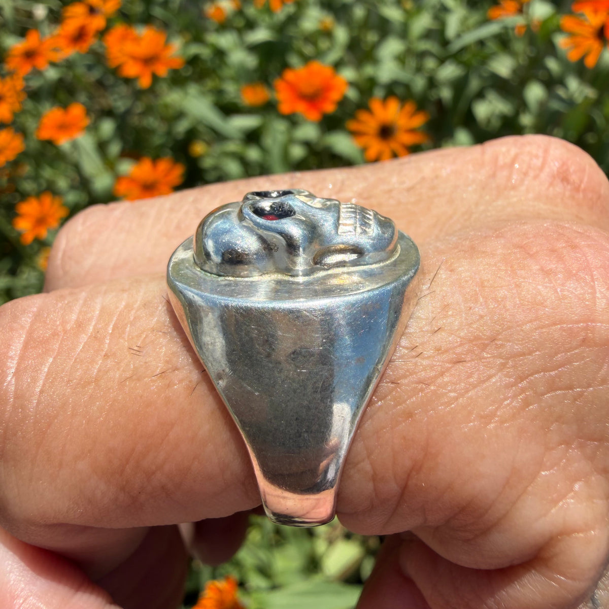 Mid-Century Sterling Silver Skull Signet Ring (13)