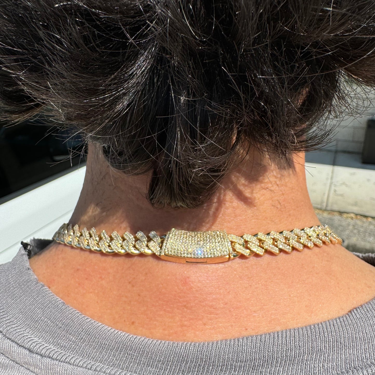 Solid 10k Yellow Gold 2 Row Prong Set 20.0ctw Natural Diamond Cuban Link Necklace (20”)