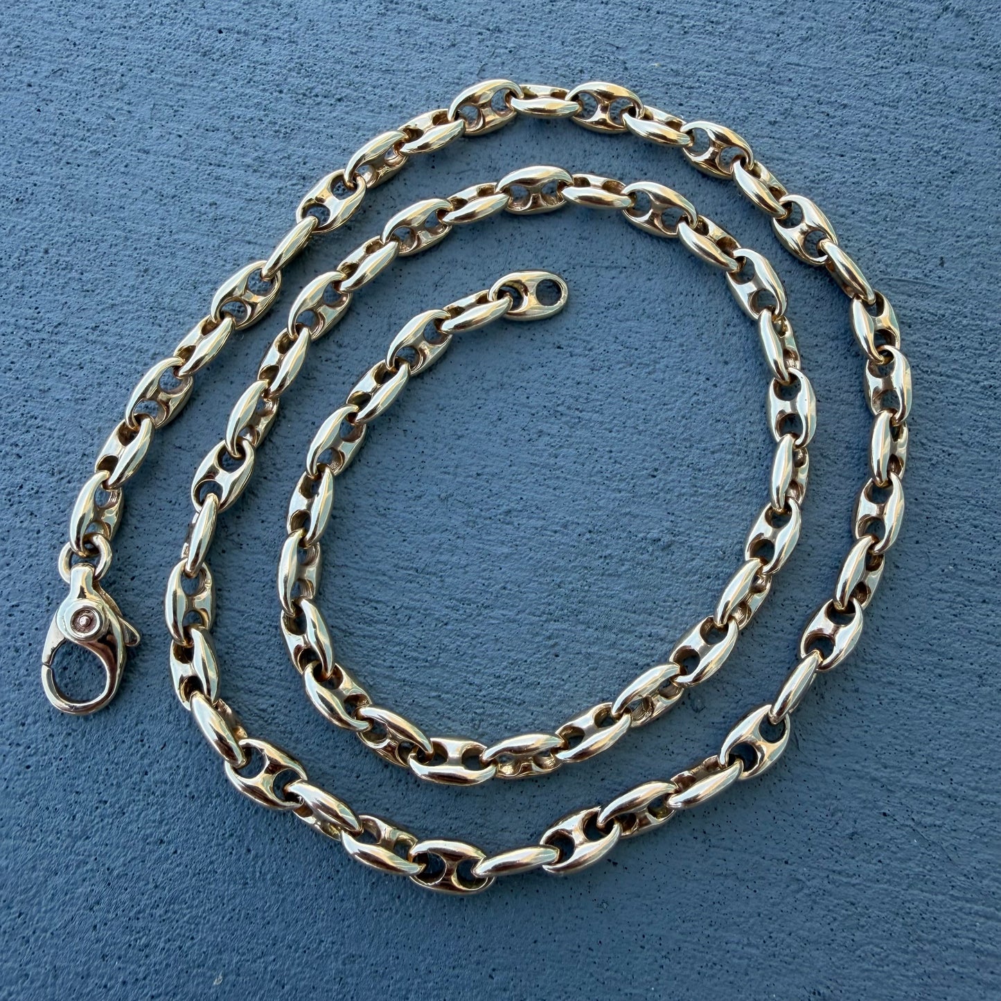 Vintage Solid 14k Yellow Gold Heavyweight Chaine D’ Ancre Puffed Mariner Link Necklace (20.75”)