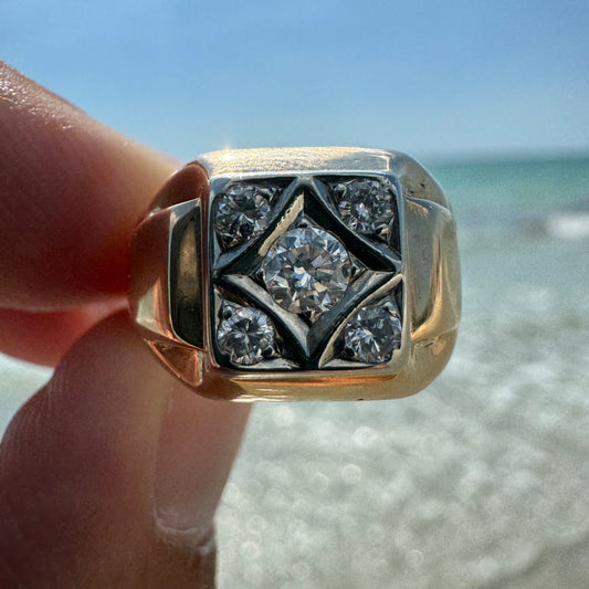 Mid-Century 14k Yellow Gold .45CTW Natural VS Diamond Cluster Ring (6.5)