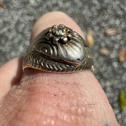 Victorian 14k Gold Snake Ring With Natural Old Cut Diamond (7.25)