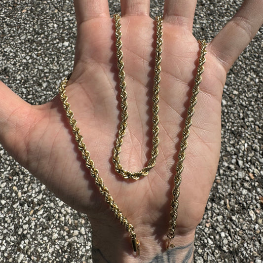 1980’s Solid 14k Yellow Gold Classic Braided Rope Chain Necklace (20.5”)
