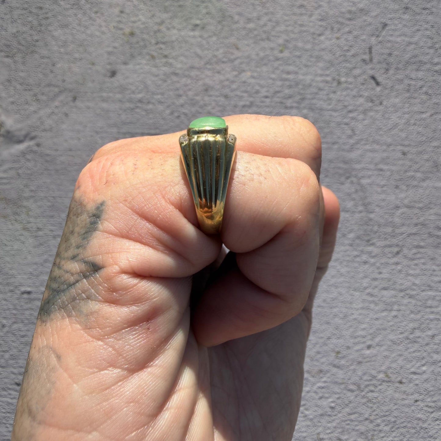 Vintage Solid 18k Yellow Gold Jade And Diamond Ring (7)