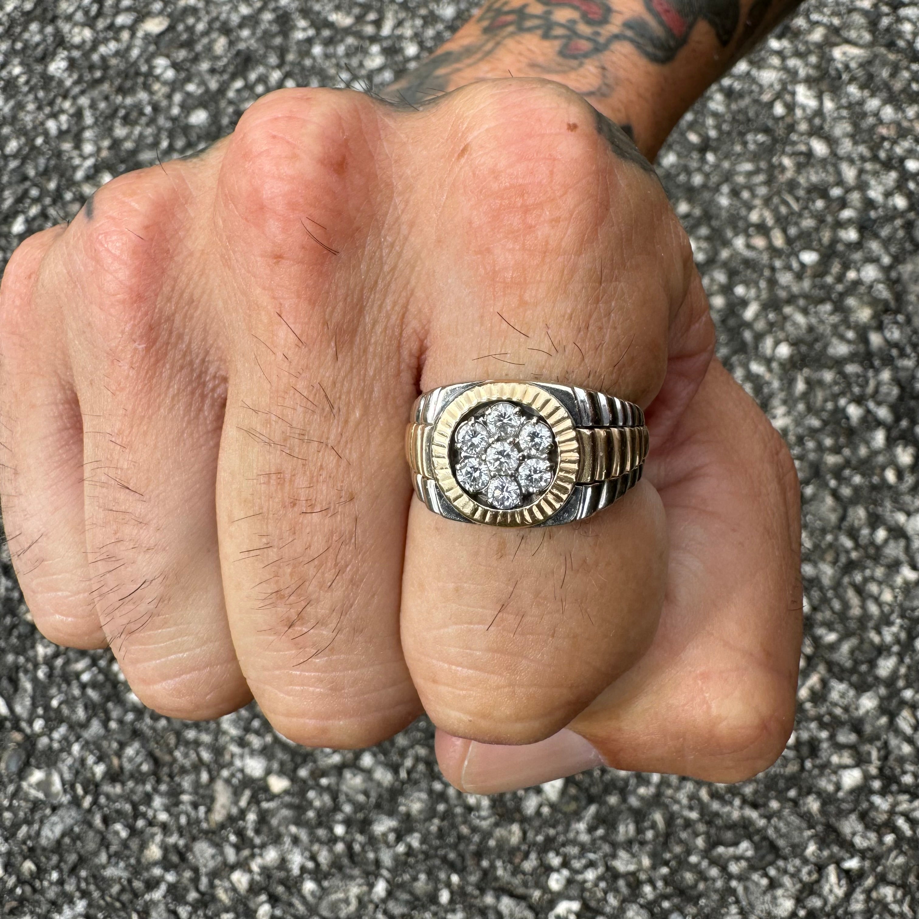 1980's Two-Tone 14k Gold Natural Diamond Kentucky Cluster