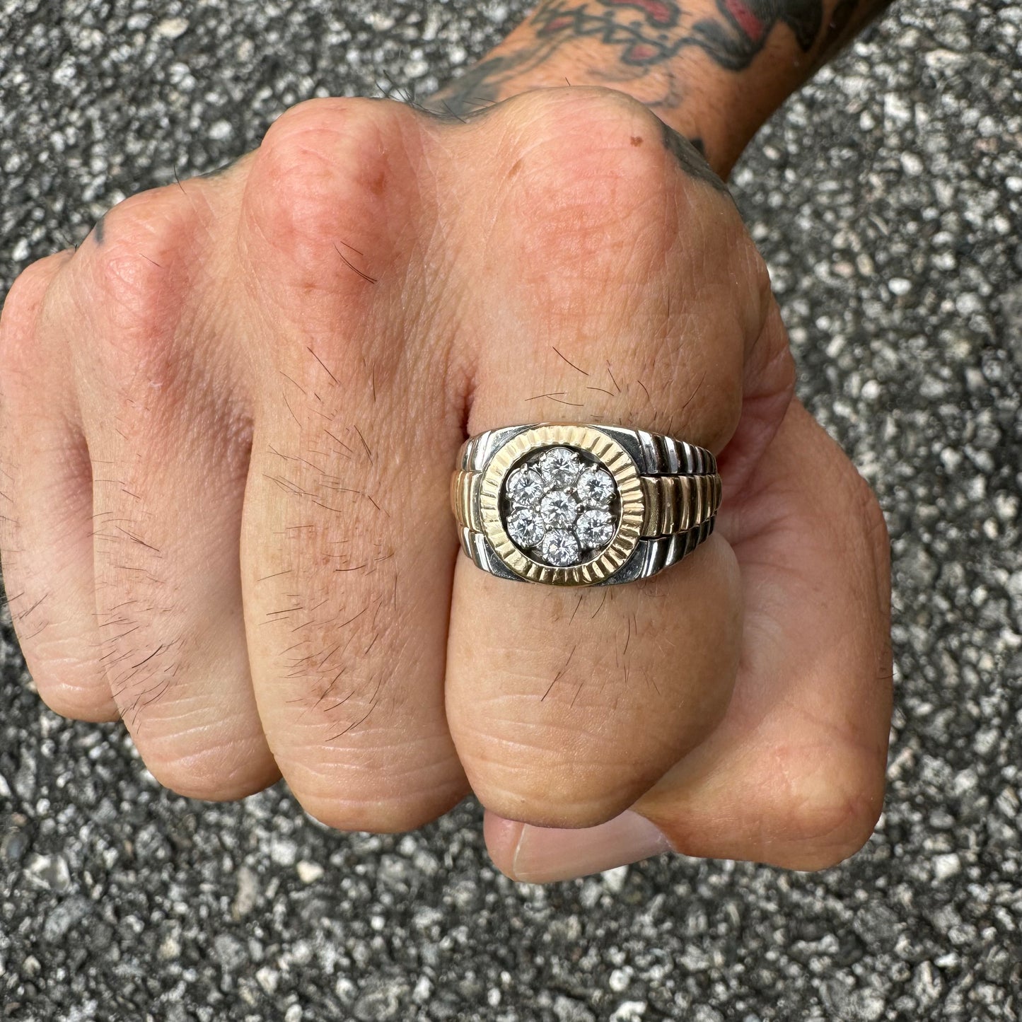 1980’s Two-Tone 14k Gold Natural Diamond Kentucky Cluster Rolex Style Ring (9.5)