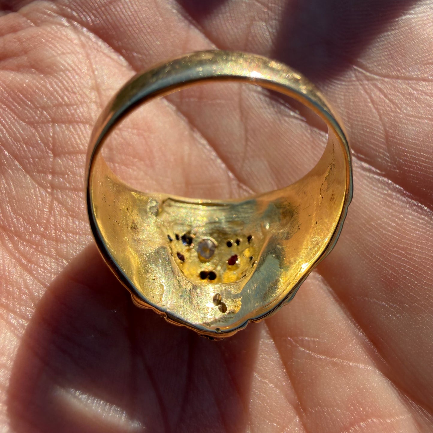 Vintage Solid 14k Yellow Gold Natural Diamond And Sapphire Encrusted Lion Ring (10.5)