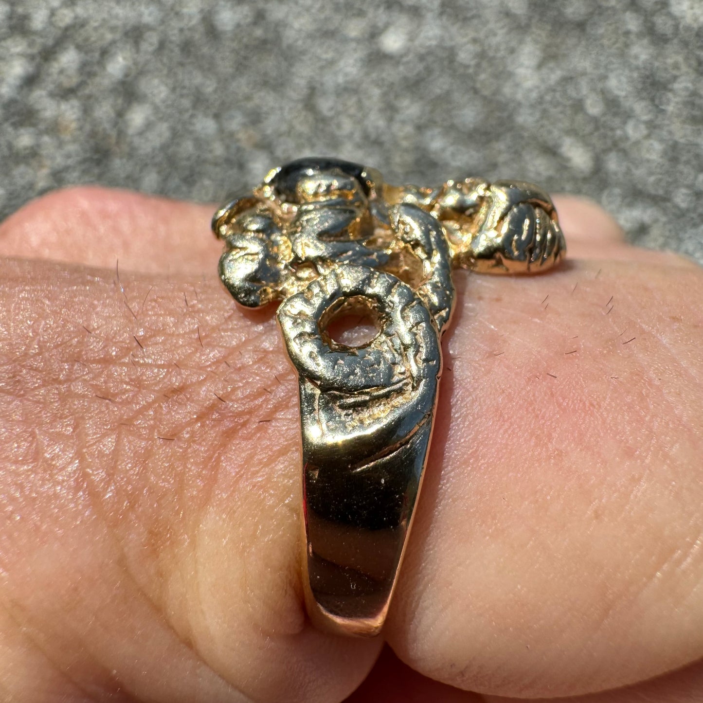 Vintage 14k Yellow Gold Fortune Teller Snake Charmer Black Star Sapphire Ring (10.5)