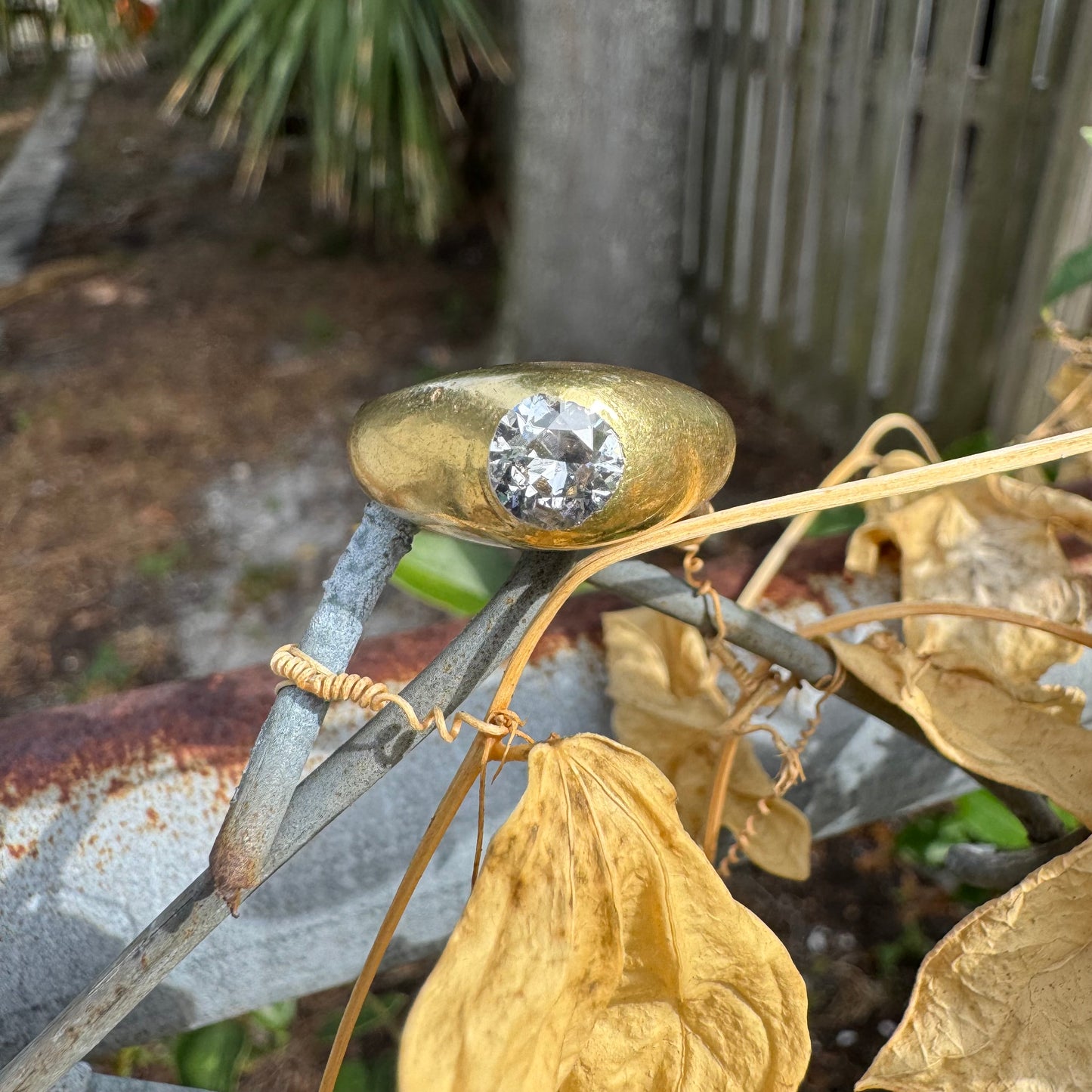 Antique Solid 18k Yellow Gold .91ct Old Euro Cut Diamond “Rub Over” Gypsy Ring (9.5)