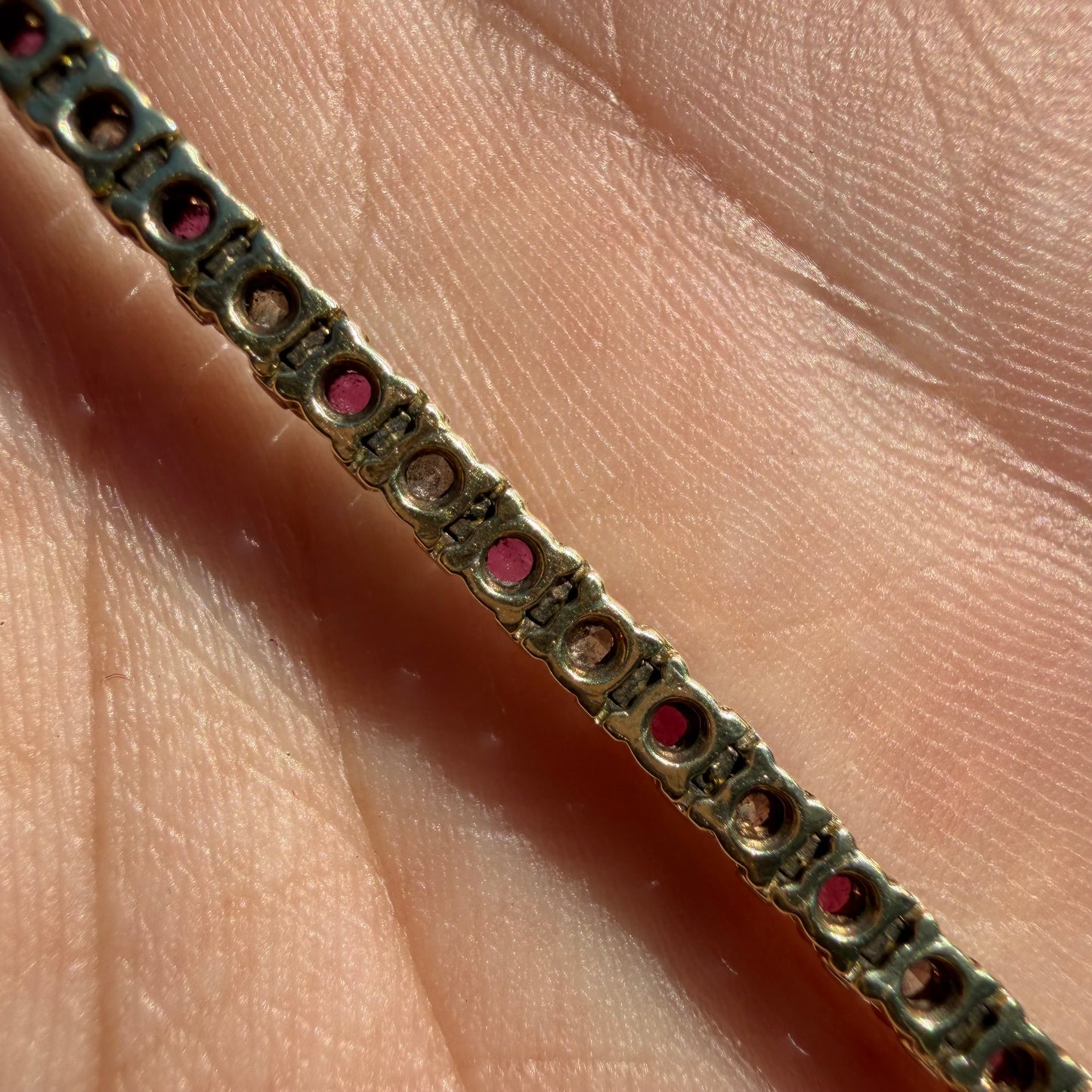 Vintage Solid 14k Yellow Gold 3.0ctw Natural Diamond And Ruby Tennis Bracelet (6.5”)