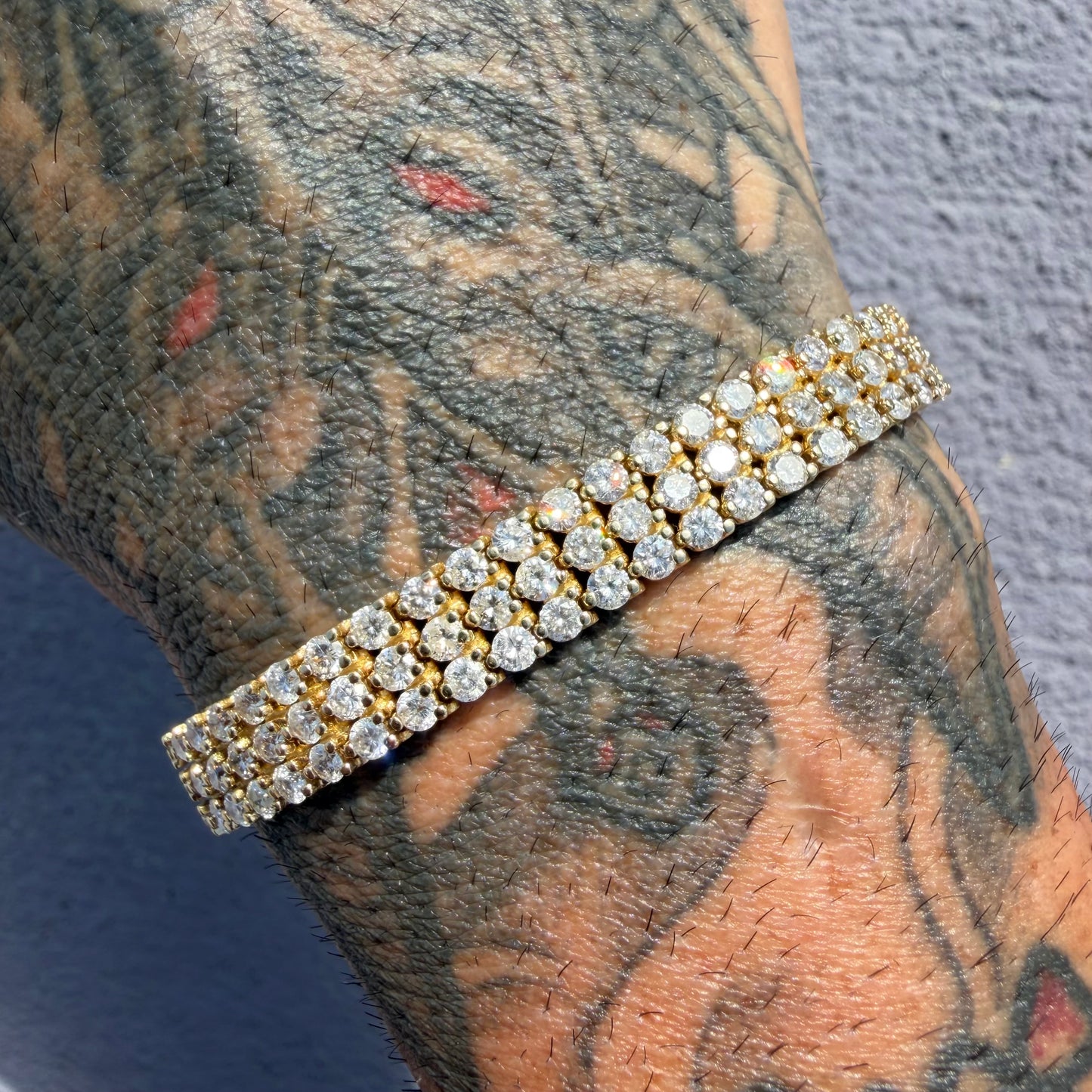 Vintage Solid 14k Yellow Gold 8.85ctw Natural Diamond 3 Row Tennis Bracelet (7.5”)