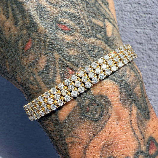 Vintage Solid 14k Yellow Gold 8.85ctw Natural Diamond 3 Row Tennis Bracelet (7.5”)