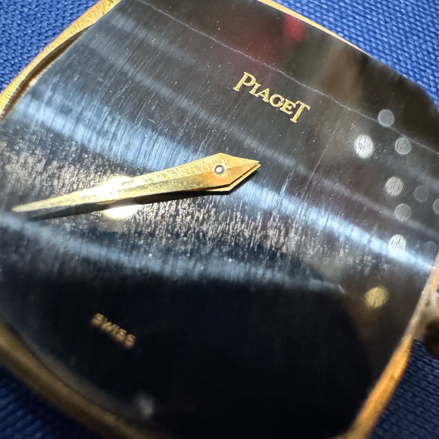 Late 1970’s/Early 1980’s Piaget Solid 18k Yellow Gold Factory Diamond Bezel Falcons Eye Stone Dial 9908 D11 Watch (7.5”)