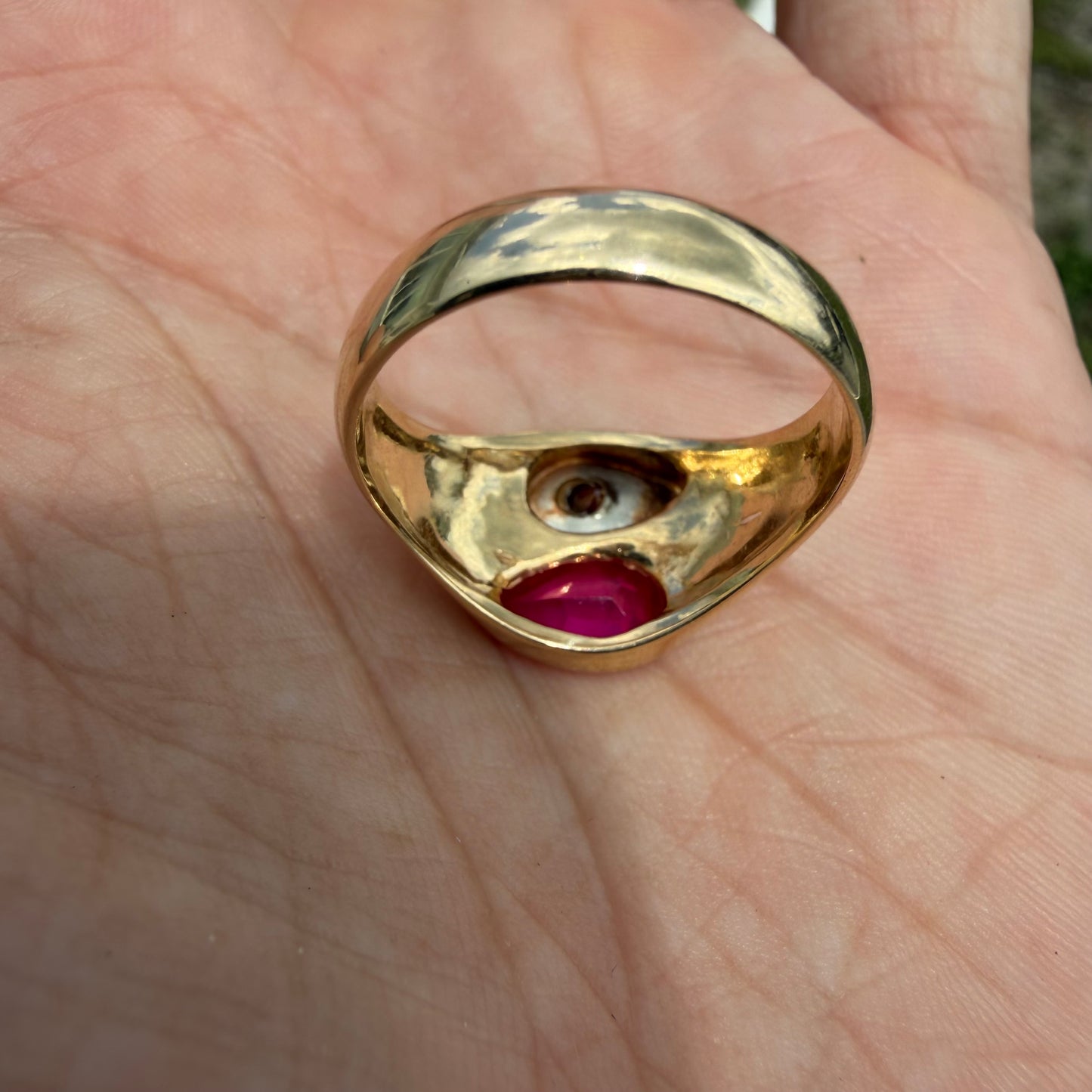 Vintage Solid 14k Yellow Gold Natural Old Euro Cut Diamond Pink Spinel Tony Soprano Pinky Ring (10)