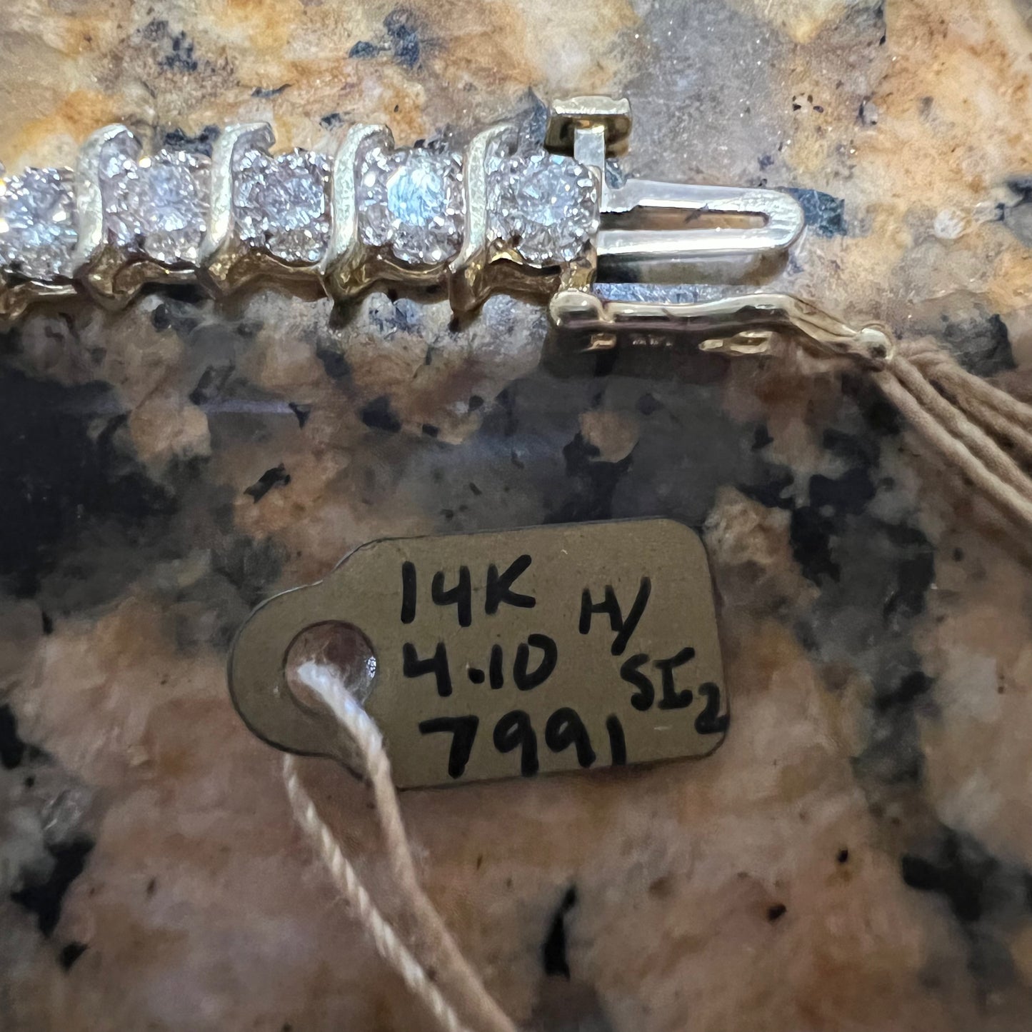Vintage 14k Yellow Gold 4.1CTW Natural Diamond S-Link Tennis Bracelet (7.35”)