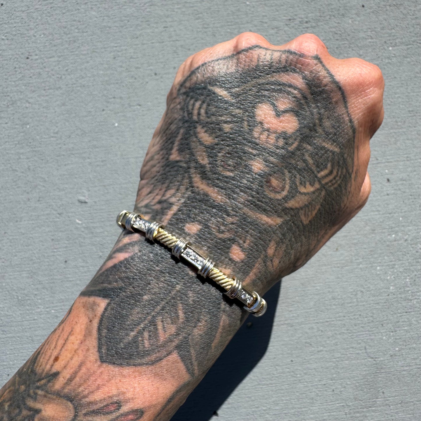 Vintage Solid 14k Two-Tone Gold 1.20ctw Natural Diamond Bracelet (7.25”)