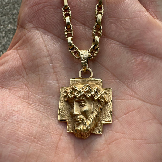 1984 Solid 14k Yellow Gold 3D High Relief Brutalist Jesus Piece Pendant
