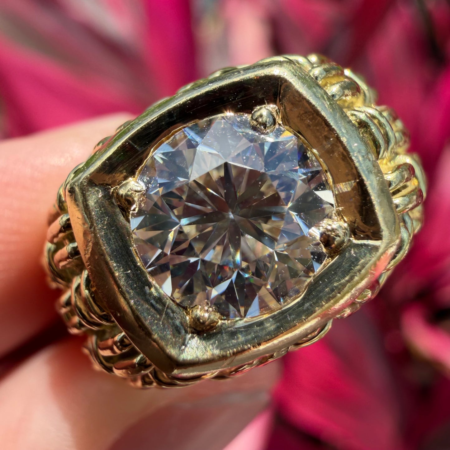 Vintage 2.0ct Natural VS1/I Old Euro Cut Diamond Solid 18k Yellow Gold Basket Weave Solitaire Ring(8)