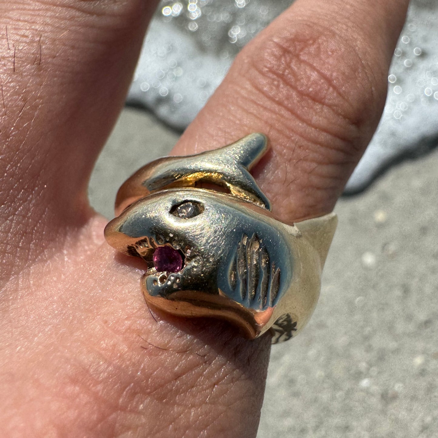 Vintage Custom 14k Yellow Gold Shark Ring (11.5)