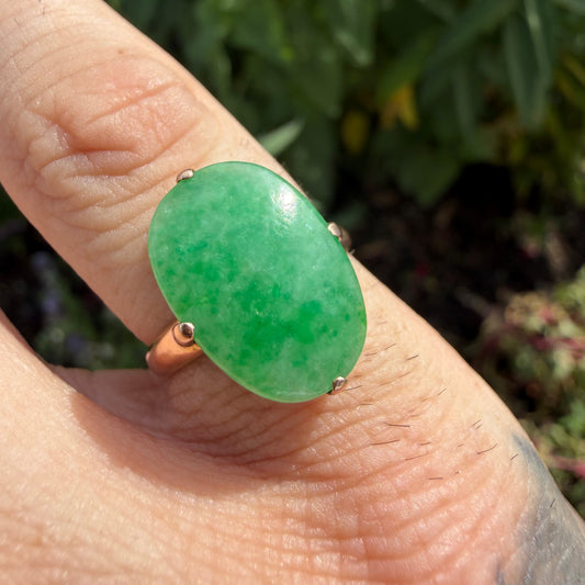 Antique Chinese Traditional 18k Gold 5.0ct Green Apple Jadeite Ring (6)