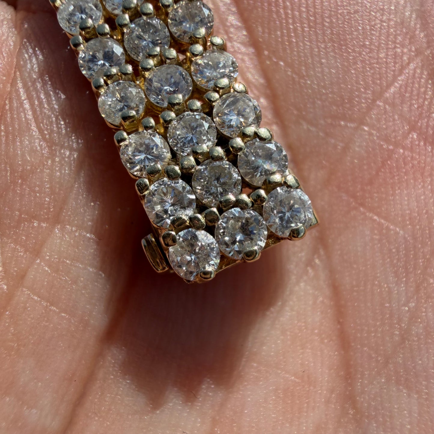 Vintage Solid 14k Yellow Gold 8.85ctw Natural Diamond 3 Row Tennis Bracelet (7.5”)