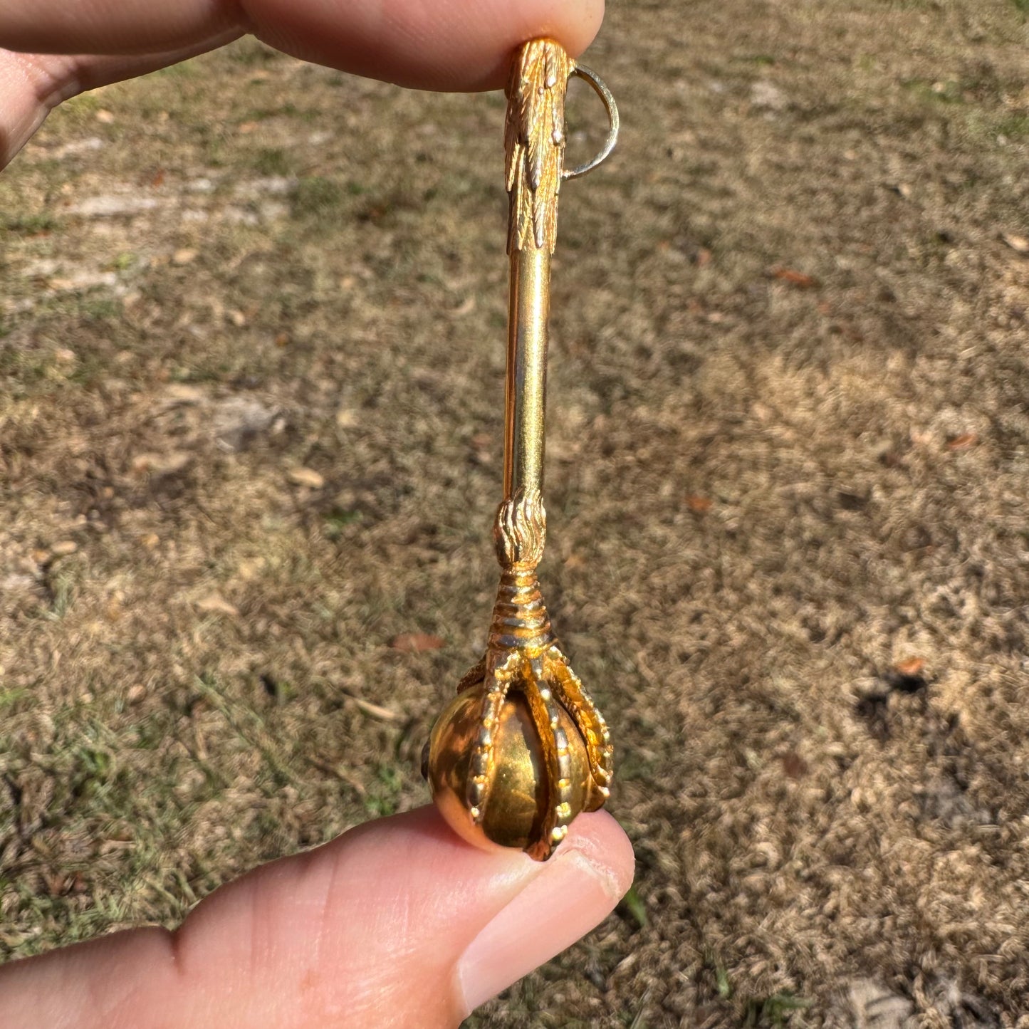Mid 1800’s Solid 19k Yellow Gold Natural Old Mine Cut Diamond Eagle Claw Club Pendant