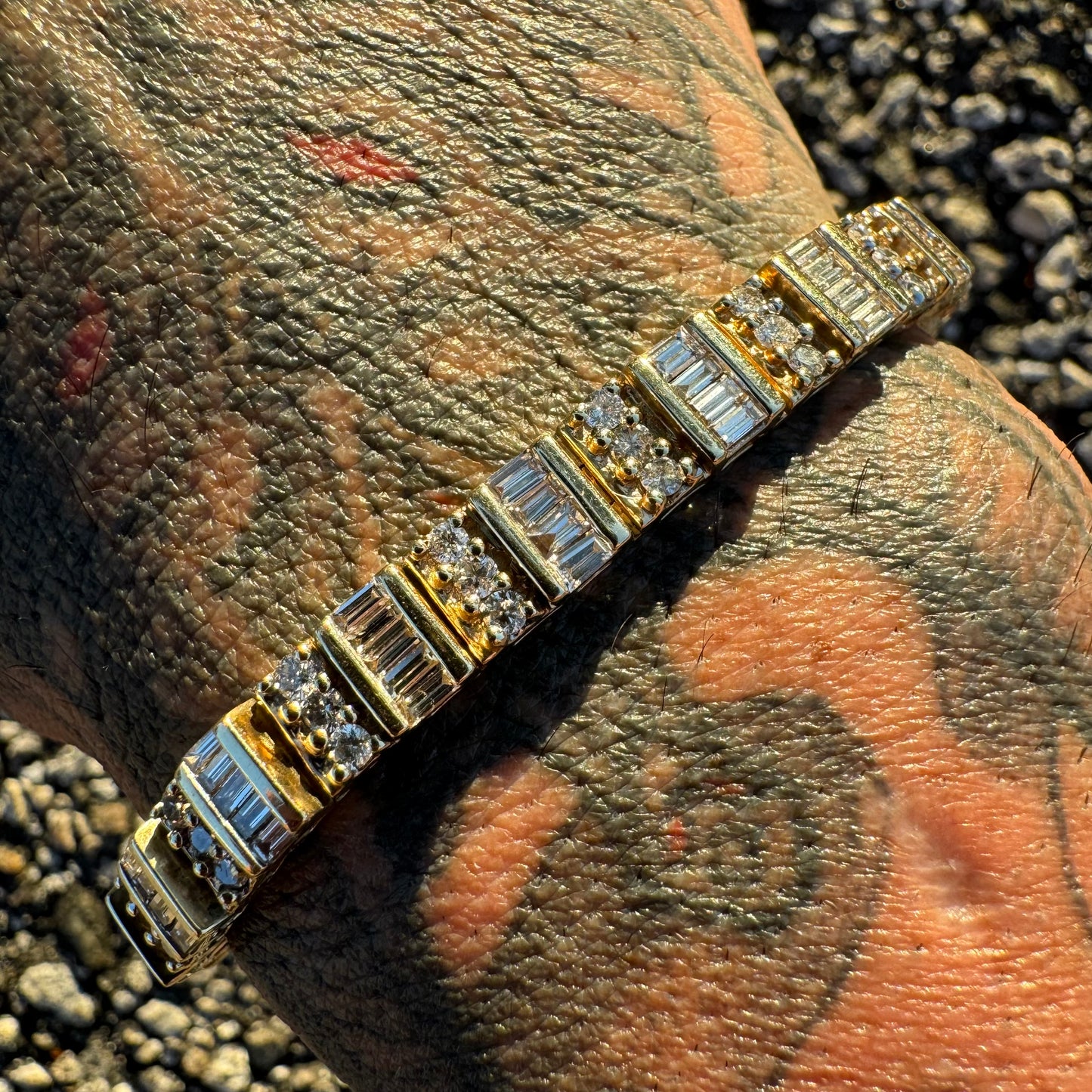 Vintage 5.0CTW Natural Diamond Custom Made 14k Yellow Gold Bracelet (6.75”)