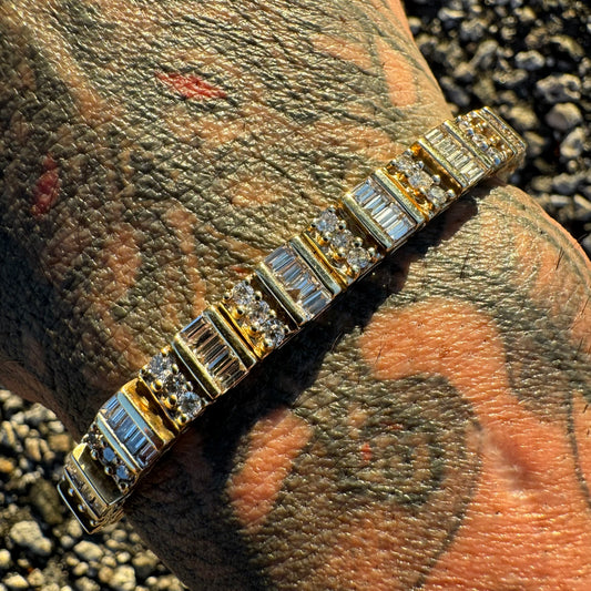 Vintage 5.0CTW Natural Diamond Custom Made 14k Yellow Gold Bracelet (6.75”)
